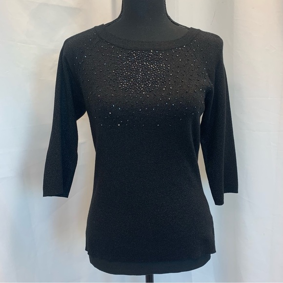 Touch Petites black glitter beaded fitted stretchy sweater Sz PM - Picture 12 of 12